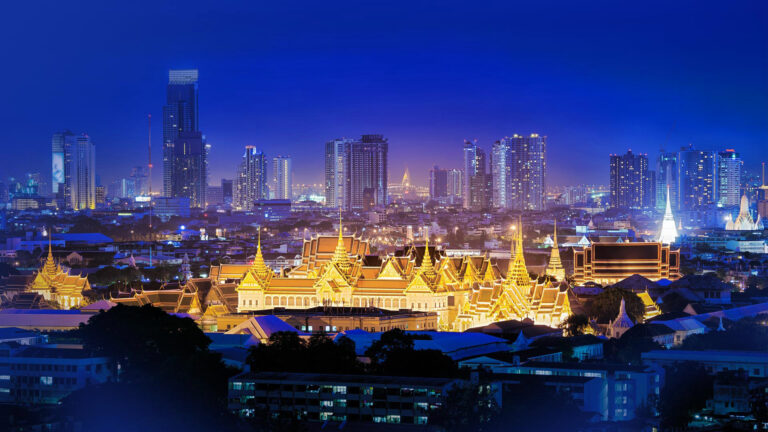 skyscraper bangkok grand palace with lights in thailand hd travel